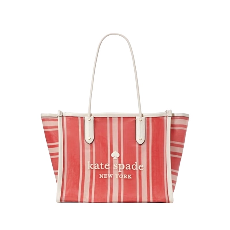 Kate Spade New York Ella Xl Beach Chair Striped Mesh Tote Heirloom Tomato Nwt
